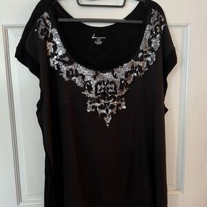 Lane Bryant Black Sequin Embellished Top